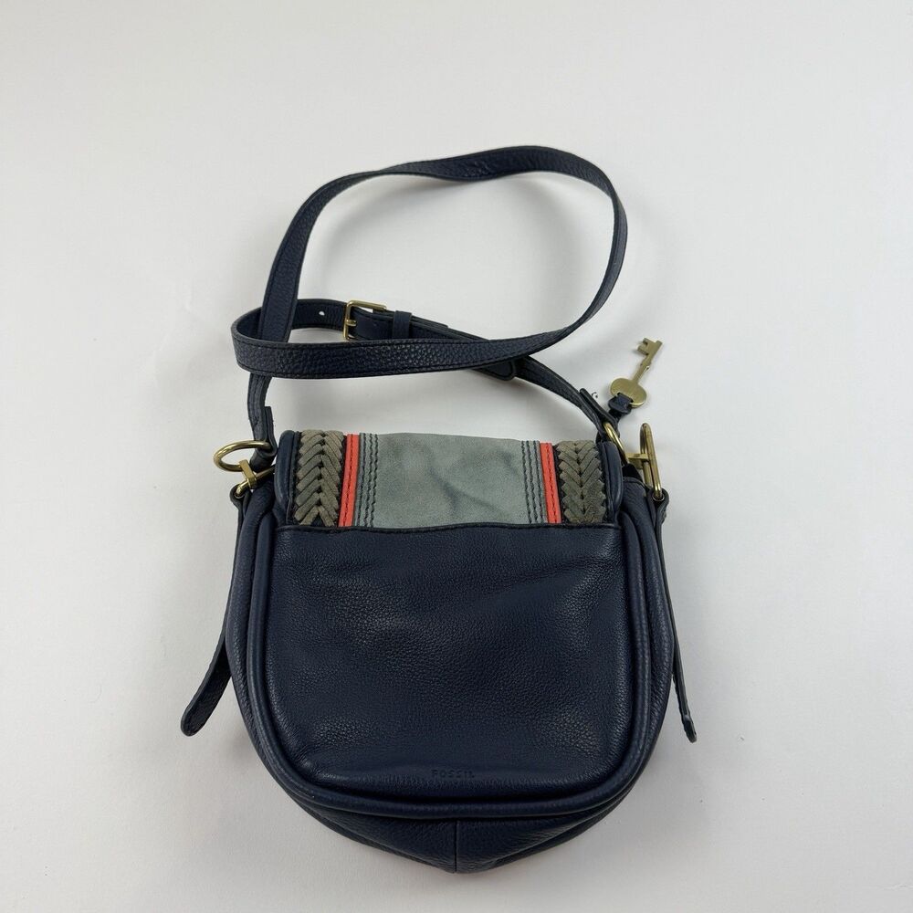 Fossil Rumi Small Crossbody Bag Suede Pebble Leather Mix Braid Trim Boho Flaw - Picture 3 of 13